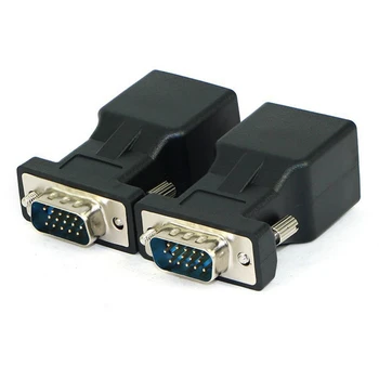2 Пакета VGA удължителен кабел с Щепсел за RJ-45 CAT5 CAT6 20 м Мрежов Кабел Адаптер COM Порт LAN Конвертор Ethernet портове