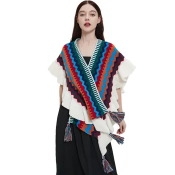 2023, Богемные многоцветни райета дамски калъфи, наметало, палта за момичета, модерен шал с вълнообразна пискюл, лятна зимна плътен шал
