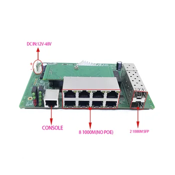8-портов 10/100/1000 Mbps БЕЗ PoE 12-48 Модул мрежов комутатор Модул Управляем суич с 2 Гигабитными слота за SFP gigabit switch