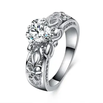 HOYON имитация на бял бриллиантового пръстени във формата на сърце за жени, вечерни украса, на страничния силует, ретро геометрични орнаменти, безплатна доставка
