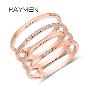 KAYMEN Ново уникално годежен пръстен за 4 кръга за жени, инкрустированное цирконием, модерен пръстен на пръста си, бижутерия