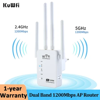 KuWFi 5G Wifi Ретранслатор двойна лента 1200 Мб/с Точка за достъп Рутер Wifi Усилвател на Сигнала на Безжичната Wi-Fi Удължител Усилвател на сигнала на Далечни разстояния