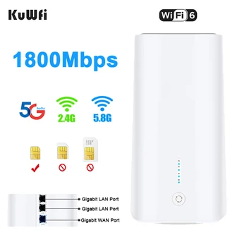 KuWFi 5G Wifi Рутер 1800 Mbps, Wi-Fi, 6 CPE Рутер НСА/SA LTE Рутер с мрежов порт WAN LAN Gigabit Ethernet + Подкрепа 100 + Потребители