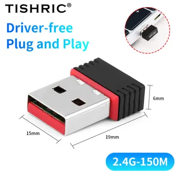 TISHRIC USB2.0 Адаптер за безжична мрежова карта 2,4 Ghz 150 Mbps Dongle приемник USB Wifi адаптер 802.11 N за вашия десктоп на лаптопа