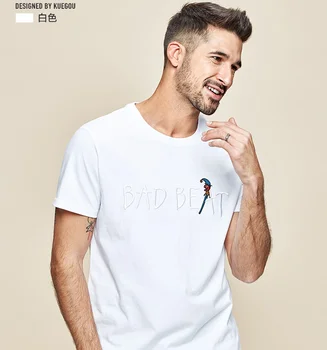 W4117 - Мъжка тениска с къс ръкав, мъжки памучен тениска с кръгло деколте и буквенной бродерия, с къс ръкав.