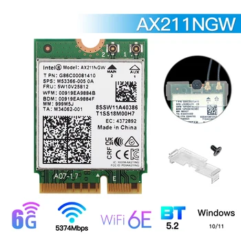 WiFi 6E AX211NGW Трибандов 2,4 G/5G/6GHz Адаптер за Безжична Мрежова карта Wifi Да Bluetooth 5,2 Intel AX211 M. 2 KeyE CNVio Windows11