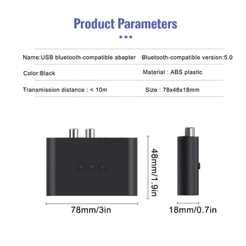 Безжична аудиоприемник, съвместим с Bluetooth, аудиоадаптер 5 0 с вход RCA и 3.5 mm вграден микрофон