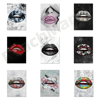 Креативен цветен устата платно картина секси червени устни цветни плакати и щампи за декорация на дома за хола стенни художествени картини