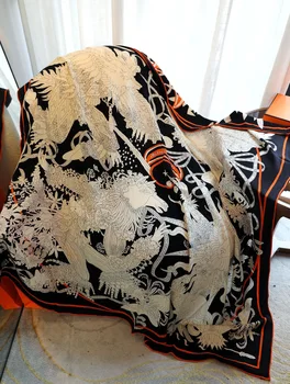 Маркови дизайнерски копринени вълнени шалове, луксозен дизайнерски шал с закатанным подолом, шалове, дамски аксесоари, топло квадратен орар 140 см от pashmina
