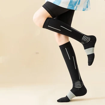 Мъжки и дамски дълги спортни ластични чорапи за фитнес, чорапи за компресия на мускулите, чорапи за маратон с въже, и тънки чорапи за краката