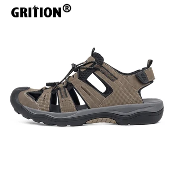 Мъжки спортни сандали GRITION, летни улични треккинговые плажни чехли, здрава дишаща модни обувки на равна подметка със затворени пръсти, кафяв 40-46