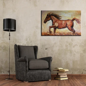 Прекъсването на стенно изкуство за декор за хола Красива картина с изображение на кон, ръчна работа, неблагодарна кафяв кон, маслени бои върху платно