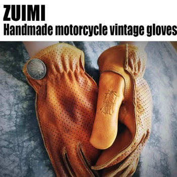 Реколта кожена мотоциклетът състезателна ръкавица ръчно изработени Guantes Moto Luvas пълен пръст мотокрос МТБ байкерские ръкавици Тъчпад ръкавица
