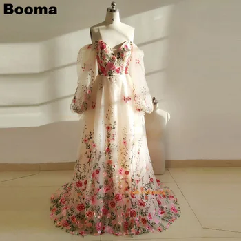 Рокли за бала с цветна бродерия Booma, с открити рамене, трапецовидна форма, с дълъг ръкав, официални рокли за жени, сватбени рокли за партита 2023 година