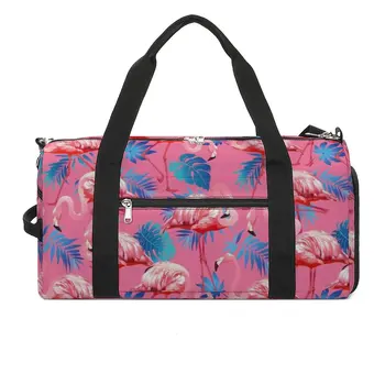 Спортни чанти Flamingo, лист палми, голяма спортна чанта, преносима мъжки дамски дизайнерска чанта за плуване, колоритен чанта за фитнес