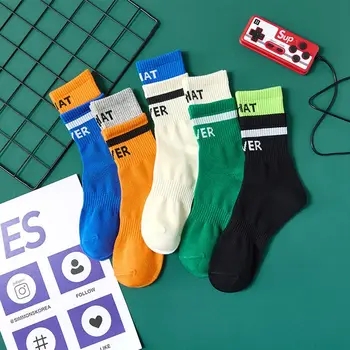 Удобни модерни пролетни спортни контрастни памучни чорапи с букви, дамски къси чорапи, мъжки чорапи, чорапи носочные изделия, памучни чорапи