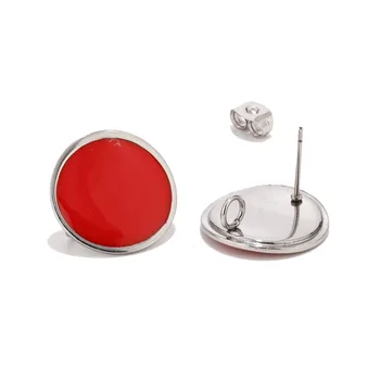 Червени /черни кръгли обеци от неръждаема стомана, емайл, 18 мм, извити диск, накладка за обеци с отворен пръстен, allergy-free