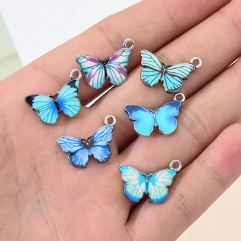 10 бр. сини окачване-пеперуди от метална сплав, емайлирани висулки във формата на животни, окачване-талисмани за колиета, гривни, бижута, консумативи, направи си сам, занаяти