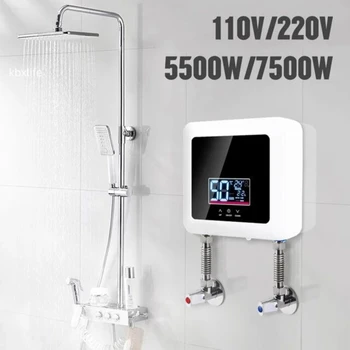 110/220v незабавен бойлер за баня, и кухня, стенен електрически бойлер, LCD дисплей за температура, с дистанционно управление