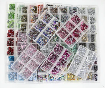1200 бр., различни размери, стъклен кристал, определени страз за гореща фиксация, плоски 3D кристали за дизайн на ноктите, кристали за декорация на дрехи със собствените си ръце