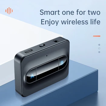 2 в 1 Портативен Bluetooth 5.0 Аудио, двоен предавател, музикален стерео, безжичен адаптер 3,5 мм жак AUX за автомобилен телевизор, КОМПЮТЪР, слушалки Speake