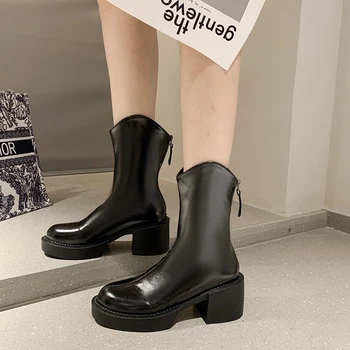 2022 Нови дамски полусапожки от изкуствена кожа, дамски обикновена обувки 