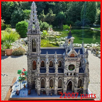 22007 части MOC-29962, модулен катедралата-преработка на Европейската църква, градинска модел, строителни комплекти, блокове, тухли, забавни играчки, подарък