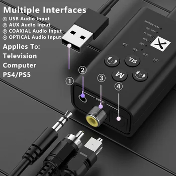 24-Битов Аудиопередатчик Bluetooth 5,2 aptX LL HD Адаптивен USB 3.5mm AUX оптични Влакна, Коаксиален Безжичен Адаптер