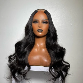 24-инчов дълъг бесклеевой черно съраунд вълнообразни U-образна перука бразилски перуки, изработени от човешка коса за жени с косата на детето Мека U-образна перука