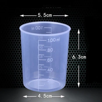 300 бр./lot, 100 ml, прозрачна пластмасова мерителна чашка