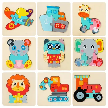 3D пъзели, дървени играчки за деца, кола с мультяшными животни, дървени пъзели за деца, детски образователни образователни пъзели, дървени играчки