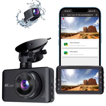 4K + Full HD 1080P Dash Cam WiFi автомобилен видеорекордер с две обективи, dvr 4 IR за нощно виждане WDR, авто черна кутия, 170-градусная тире-камера