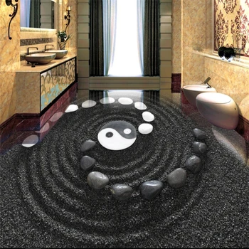 beibehang Черен пясък паветата баня 3D art пода на поръчка голяма фреска PVC носимые етикети на пода papel de parede