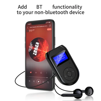 Bluetooth-съвместими аудиоприемник-предавател 5.0 с LCD дисплей Микрофон за микрофона и 3.5 мм AUX Стерео безжичен адаптер