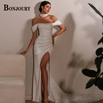 BONJOURY, луксозни сватбени рокли за жени, Русалка, 2023, булката рокля без презрамки, чрез шнурове с висока цепка, по поръчка, Vestido De Новия