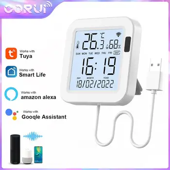 Corui Sasha WiFi, сензор за температура и влажност на въздуха, USB с подсветка на екрана, дистанционно управление умен дом, в подкрепа на Алекса Google Assistant