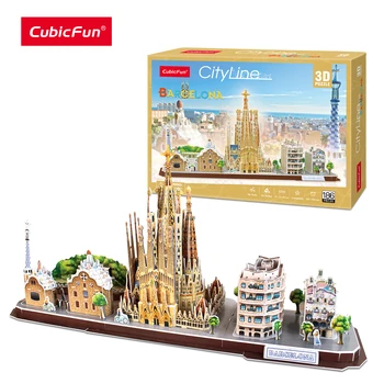 CubicFun 3D Пъзел Barcelona Cityline Архитектурен Модел National Geographic Строителни Комплекти Jigsaw STEM Играчки за пораснали Деца
