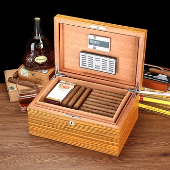 GALINER Луксозен humidor за пури от кедрово дърво с гигрометром, контрол на влажността, овлажнител, Преносими аксесоари за пушачи, Puro Case Box