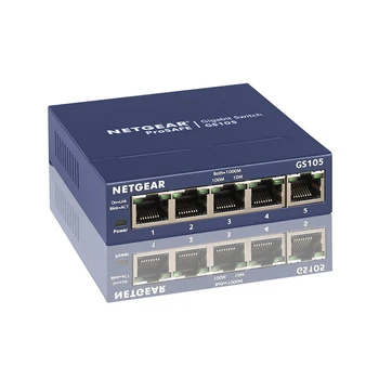 Gigabit switch Netgear GS105 с 5 порта, 10/100/1000 Gigabit Ethernet, пропускателна способност от 10 gbps, unmanaged тенис на суич