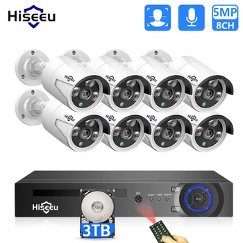 Hiseeu 5MP 3MP H. 265 8CH POE, комплект за система за видеонаблюдение, AI, разпознаване на лица, аудио касета, ПР домашно видео наблюдение, dvr
