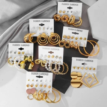 IFMIA, реколта обеци с перли в златен цвят, обеци за жени, момичета, проста метална геометрия, квадратна, кръгла, мода декорация