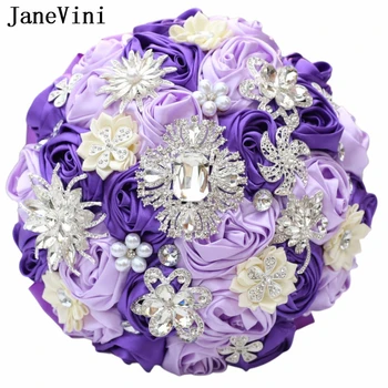 JaneVini Романтична лилаво сватбен букет на булката Mariage Диамантени сребърни накити, перли, планински кристал, Букет Цветя