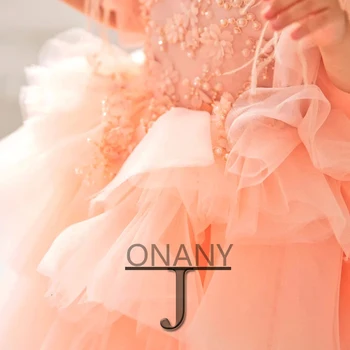 JONANY Сладка рокля с цветя модел за момичета, многослоен тюл с пера, сшитое по поръчка, празнична рокля за рожден ден, рокля за причастие, детски парти
