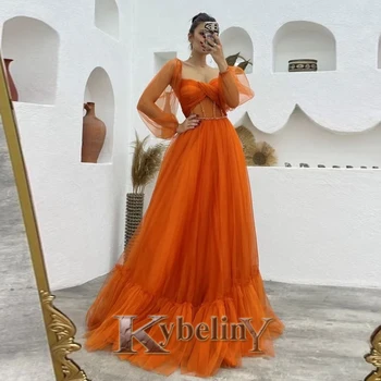 Kybeliny оранжеви рокли за абитуриентски бал, прозрачен квадратен яка за жени, тюлевые вечерни рокли за партита, празнични рокли, директна доставка