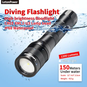 Led фенерче за гмуркане с широк ъгъл на лъча на 120 градуса, за фотография и видеозаснемане с акваланг 1200 / XM-L2 U4 подводен led фенер