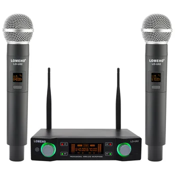 LOMEHO 2 Ръчен Микрофон Безжичен Предавател Канал на Фиксирана Честота UHF Динамично Професионален Микрофон Система за Караоке LO-U02