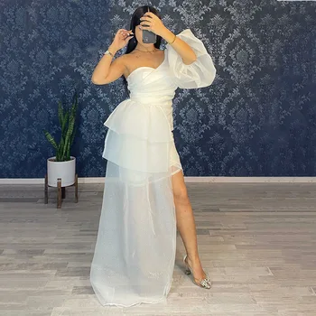 Msikoods Бели вечерни рокли на Русалка с опашка от органза в арабски стил с един ръкав, вечерна рокля за бала, женски рокли за сватбени партита