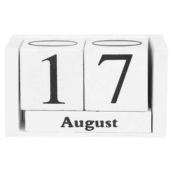 PPYY-Ретро дървена вечен календар в стил изтъркан шик, настолен календар в селски стил, с дървени квадрати, календар за вашия домашен офис