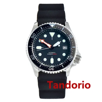 Tandorio 41 мм NH35A автоматично мъжки часовник за водолази 200 м Водонепроницаемое сапфирен кристал Дата на Светещите стрелки каишка от Каучук въртящи bezel