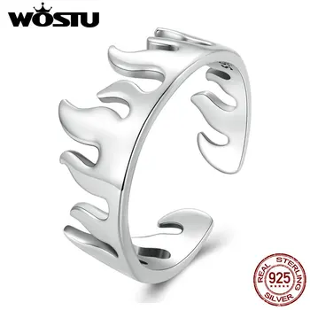 WOSTU, проба 925, сребърен творческа пръстен с пламък, който отваря за жени, европейският прост огнен стил, пръстен на пръста си, за подарък, за партита, бижута R914